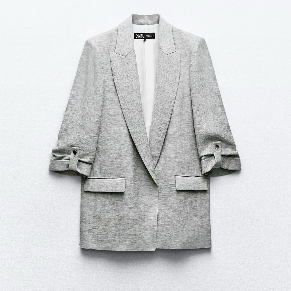 Zara NWT Grey Rolled Sleeve Blazer - Picture 1 of 9